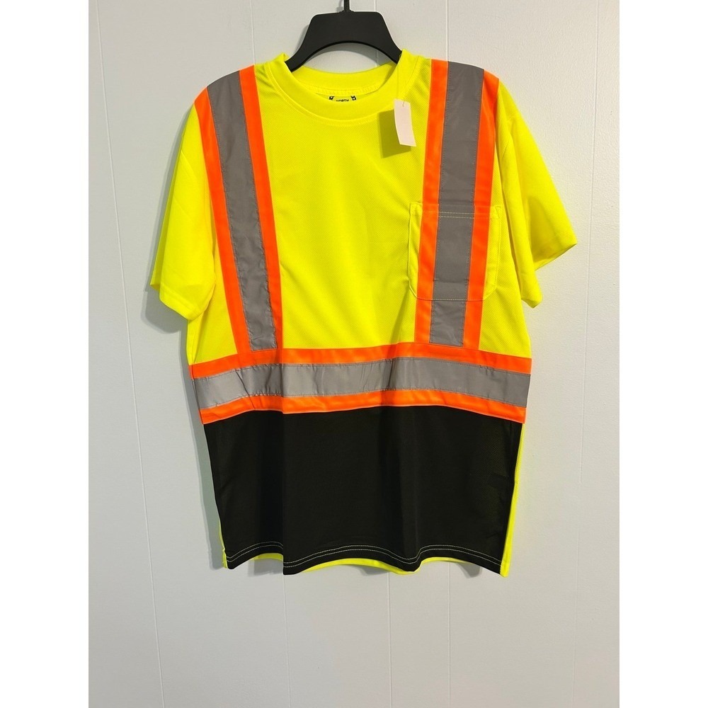 North 15 Mens Xl High Visibility Safety Shirt Reflective Neon Yellow Work Tee